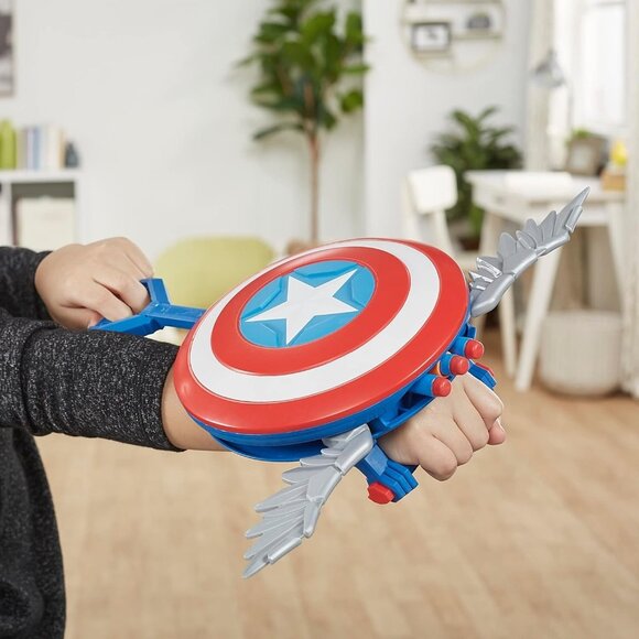 Marvel Mech Strike Mechasaur Captain America Nerf Blaster Shield Darts Wings Set - Picture 8 of 12